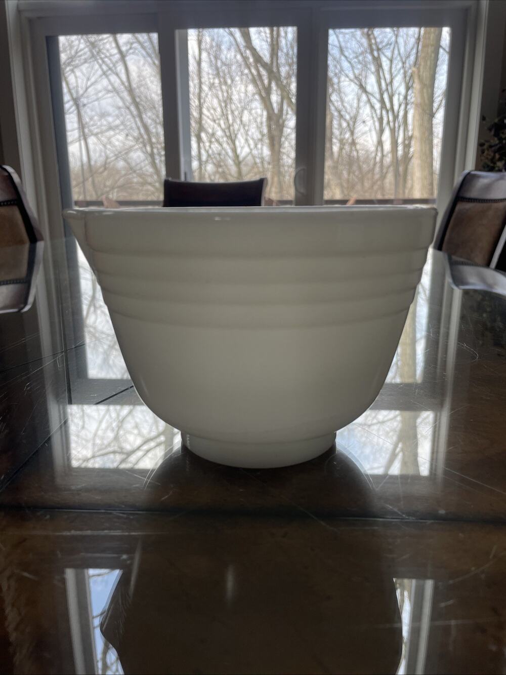 Vintage Pyrex Hamilton Beach White Glass Ribbed Mixing Bowl w/ Spout 13